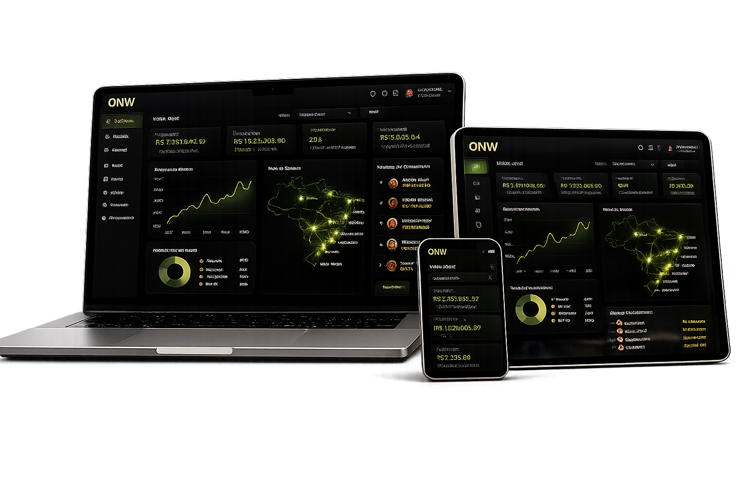 Sistema ONW em notebook, tablet e smartphone